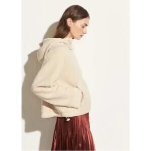 Vince Sherpa Hoodie Sweatshirt‎ Cream Teddy Oversize Cozy Pullover Pocket M